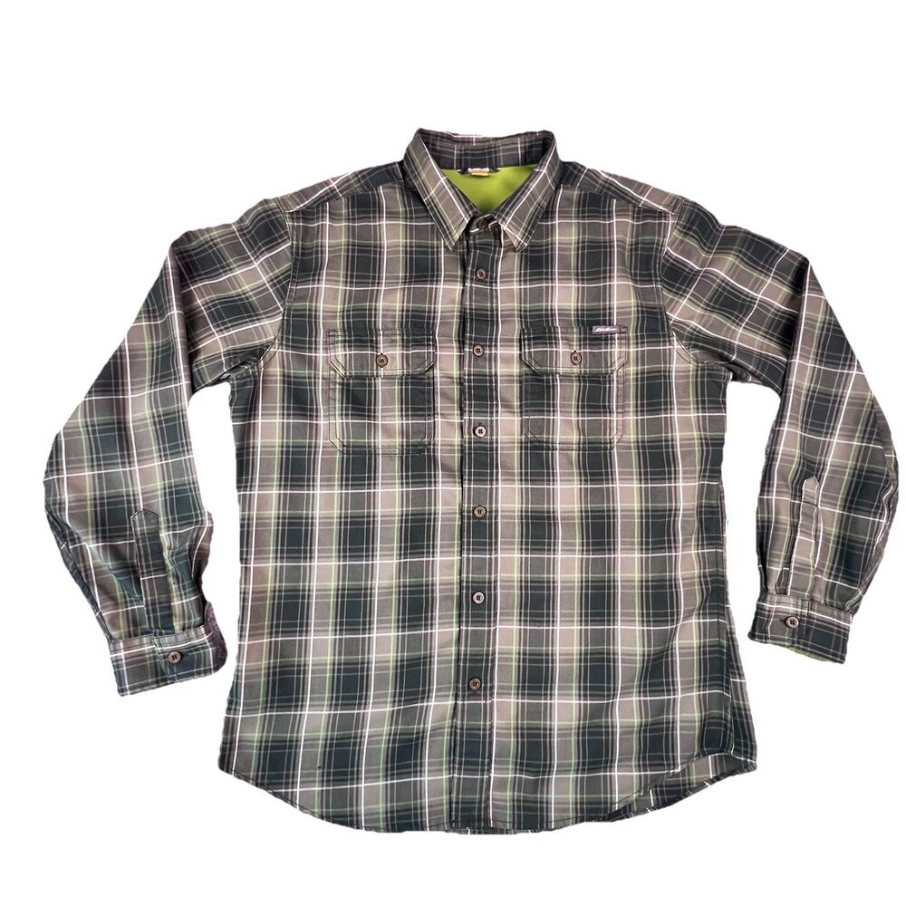 Eddie Bauer Travex Men's Large Button Up Long Sleeve Green Plaid Casual